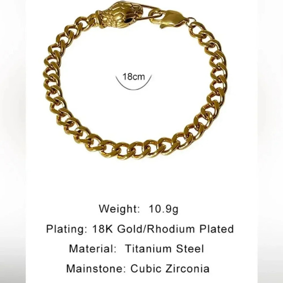 Serpenti Green Eyes Snake 18K Gold Stainless Steel Waterproof Chain Bracelet - Picture 13 of 17